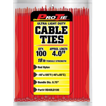 KDAR 4 in Ultra Light Duty Cable Ties Red 100PK RD4ULD100